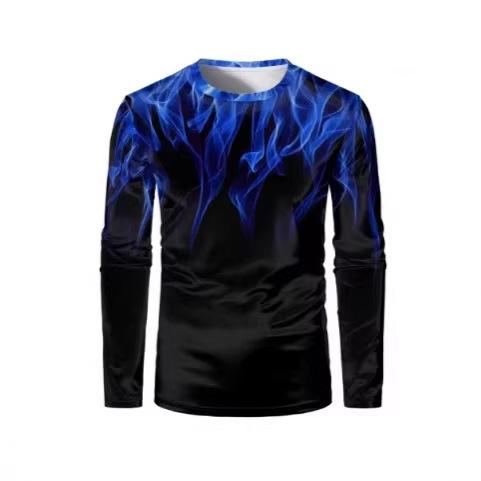 Fashion multi-color flame print men's long-sleeved T-shirt personality funny T-shirt retro street loose trend T-shirt