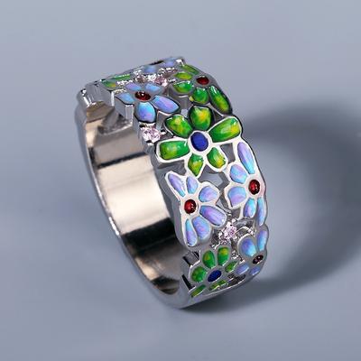 Dámské šperky Elegantní barevný květinový prsten Ručně vyrobený smaltovaný prsten Bohémský styl Účast na večírku Elegantní šperky pro ženy