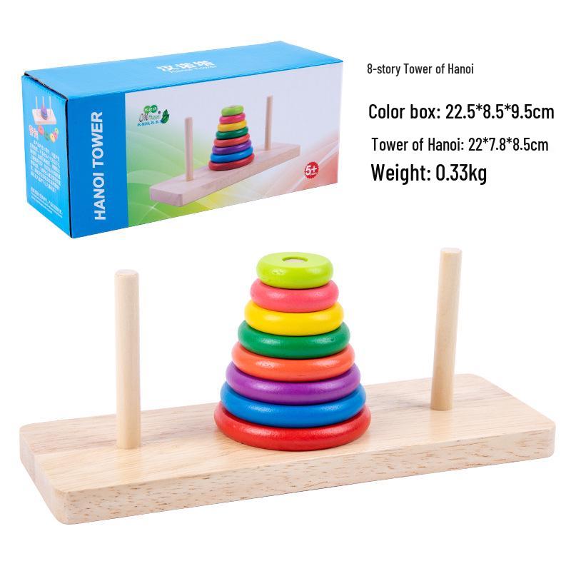 Regenbogenturm: Zehnschichtige Hanoi-Stapelklötze aus Holz für die frühe Bildung von Kindern