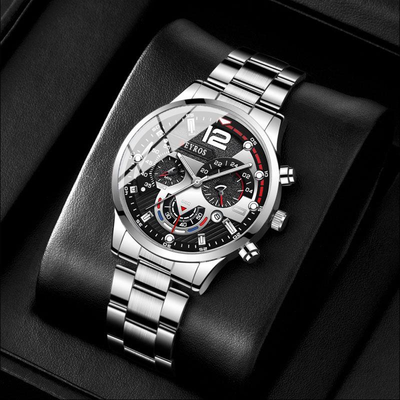 3 stk/sett, 1 stk Herre Quartz Armbåndsur & 1 stk Armbånd & 1 stk Halskjede Sett, Ideelt Valg for Gaver Til Menn