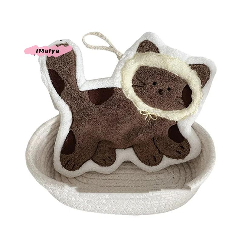 M-1Pcs Cute Cat Hanging Towel Kitchen Hand Towel Bathroom Soft Absorbent Handkerchief Wipe Towel Cartoon Kids Towels