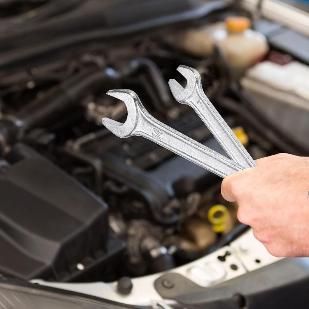 uxcell Set Double 19mm x 22mm 15 Degree Offset Small Flat Head Galvanization Spanner for Auto Repair and Furniture Assembly 5-Piece Open-End Wrench,