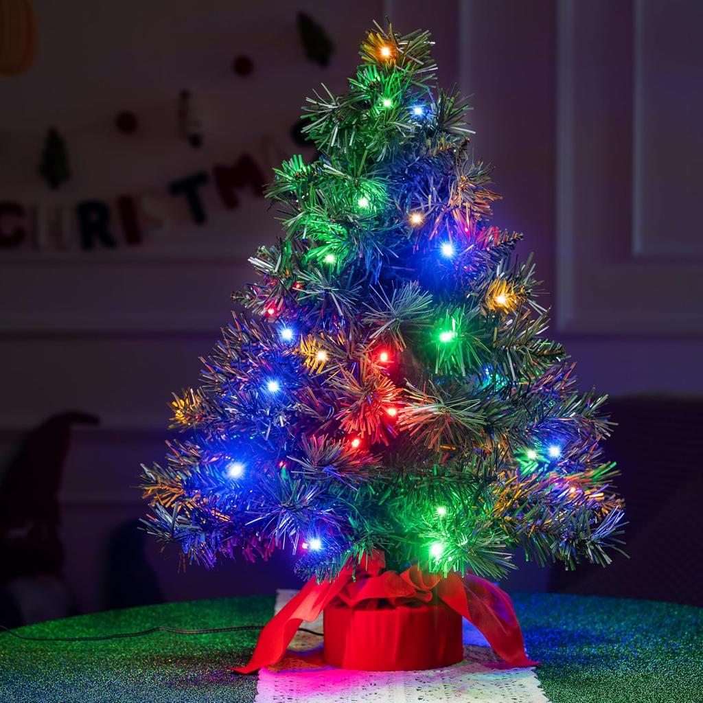 Small Tabletop Christmas Tree Multi-Color Lights Table Top Decorations Green Mini Lighted Xmas JOYFY 2FT LED 24 with for Kid Friendly Entertaining Fun