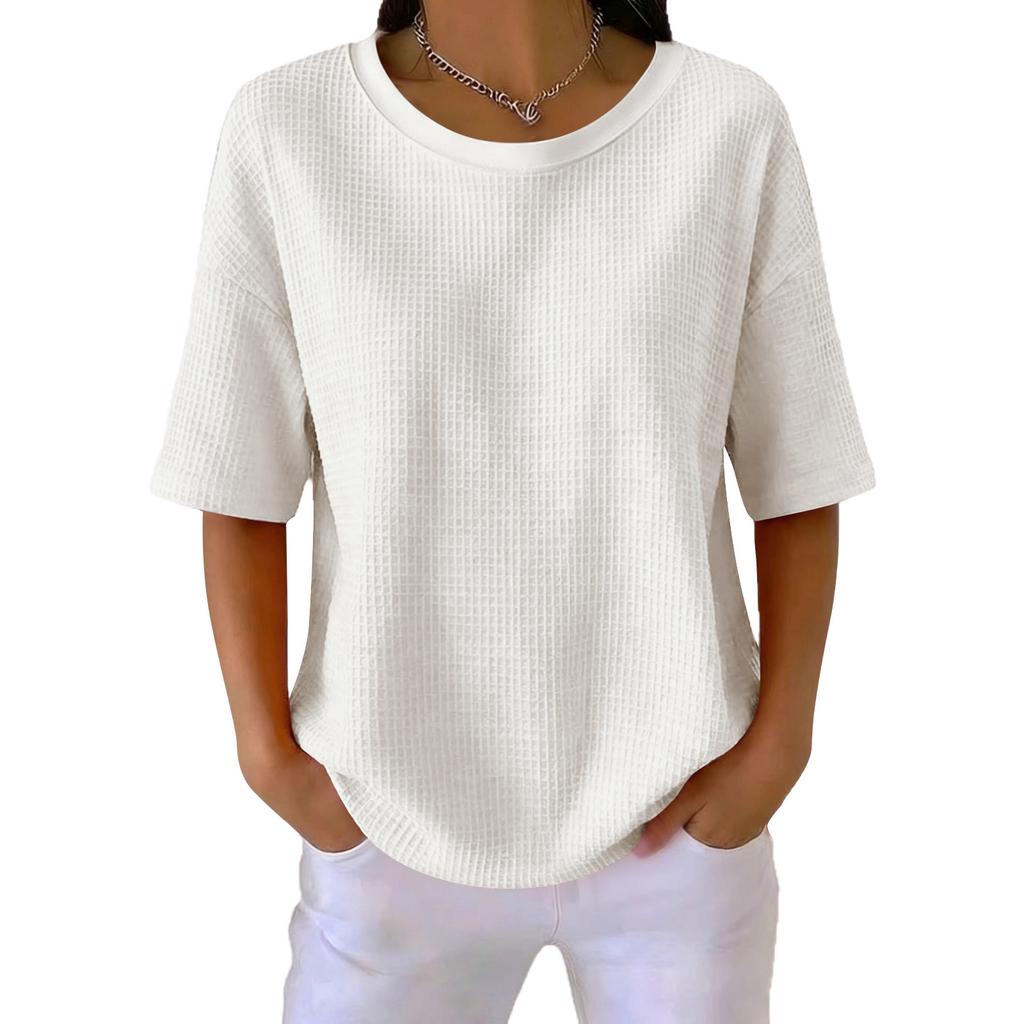 Women's New Summer Color Knit Round Neck Short Sleeve Top