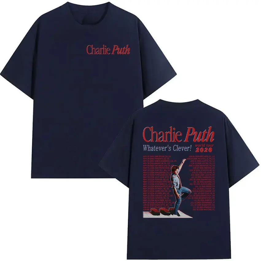 Rapper Charlie Puth Whatevers Clever World Tour 2026 Merch T Shirts Unisex Hip Hop Pop Music Short Sleeve Tshirt Y2k Streetwear