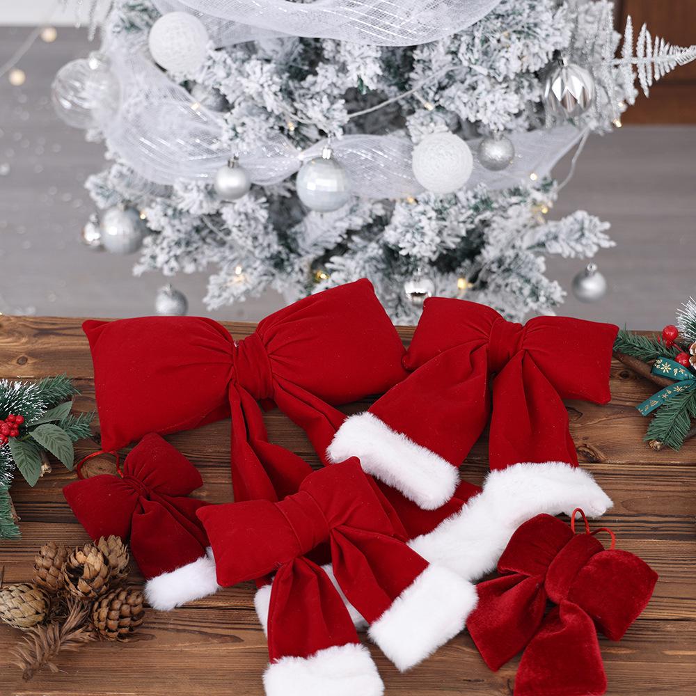 Red Velvet 3D Christmas Bow Ornament for Tree Decoration