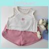 Charmantes Sommer-Zweiteiler-Outfit für Mädchen im Alter von 3 bis 8 Jahren mit süßem Herzdesign und weichem Waffelstoff
