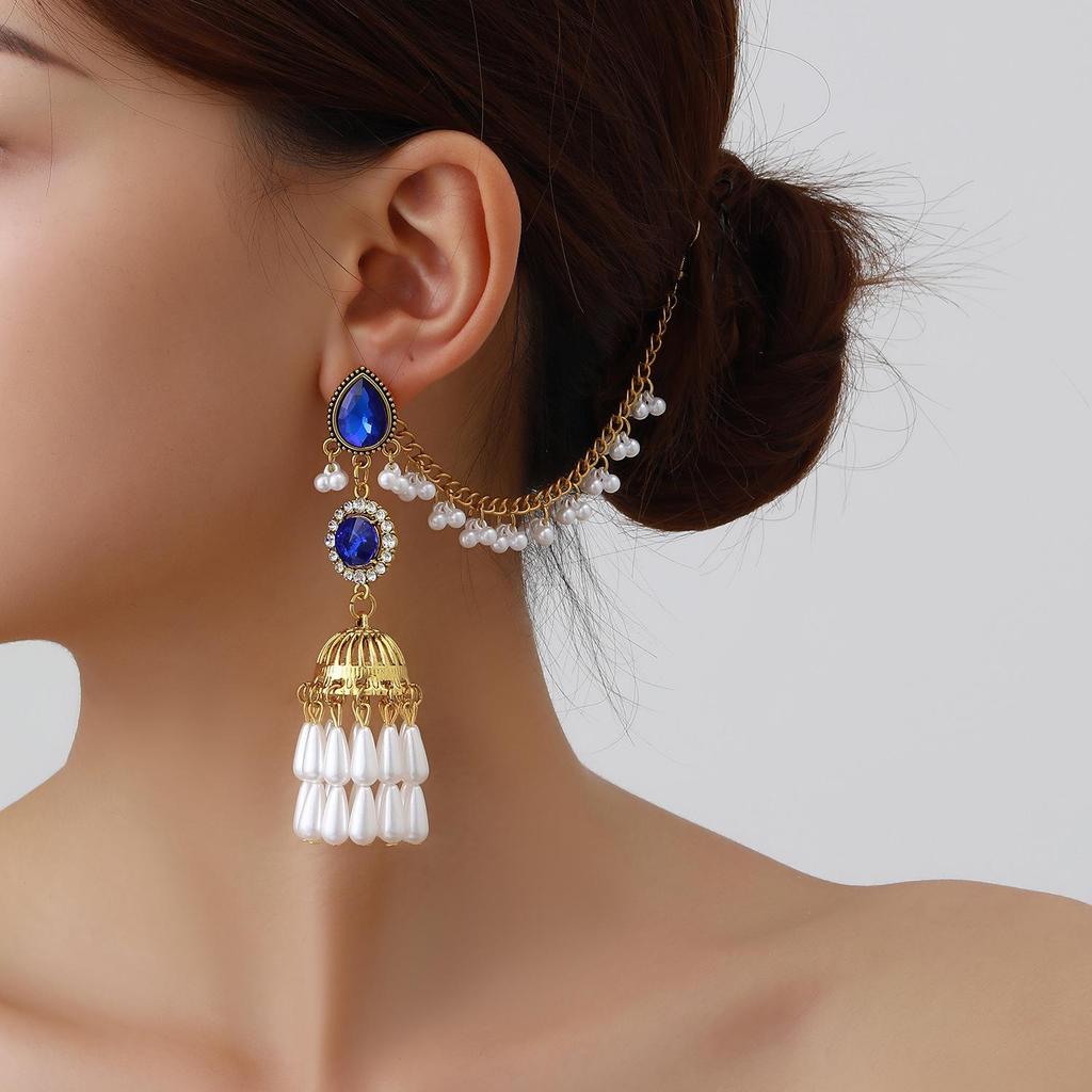 Bohemian Rhinestone Ethnic Tassel Earrings: Elegant Retro Ear Chains