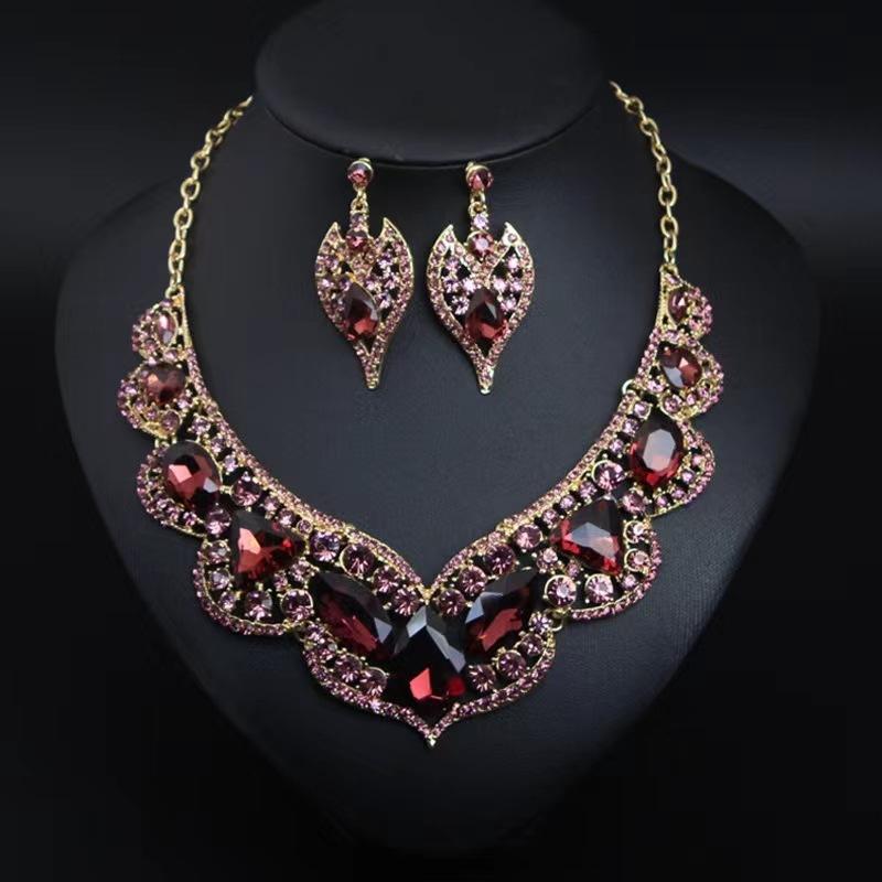 Crystal Necklace Earrings Set Vintage Bridal Jewelry for Brides Wedding Party Costume Accessories