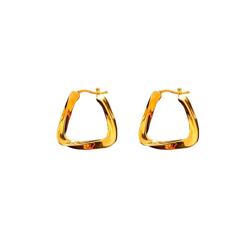 Real Gold Electroplated Geometric Square Earrings, Women's Exaggerated Metal Ear Buckles, the Same Earrings.