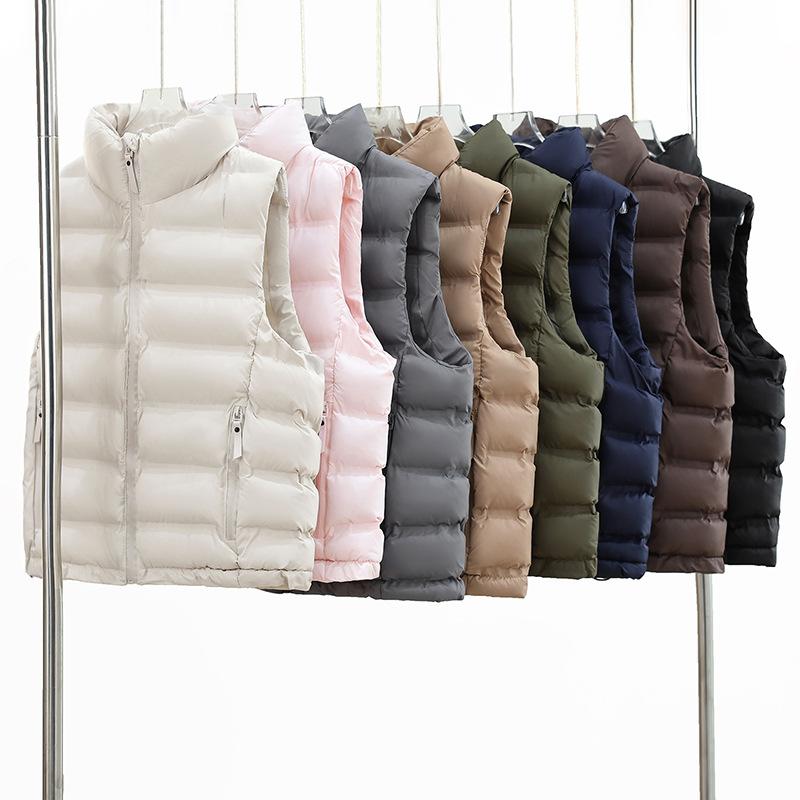 Autumn and winter glue-pressed craft cotton vest, women's stand-up collar sleeveless vest, one piece outside the stall
