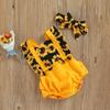 Vêtements pour nouveau-nés filles de 0 à 24 mois, imprimé tournesol, manches à volants, barboteuse dos nu avec bandeau