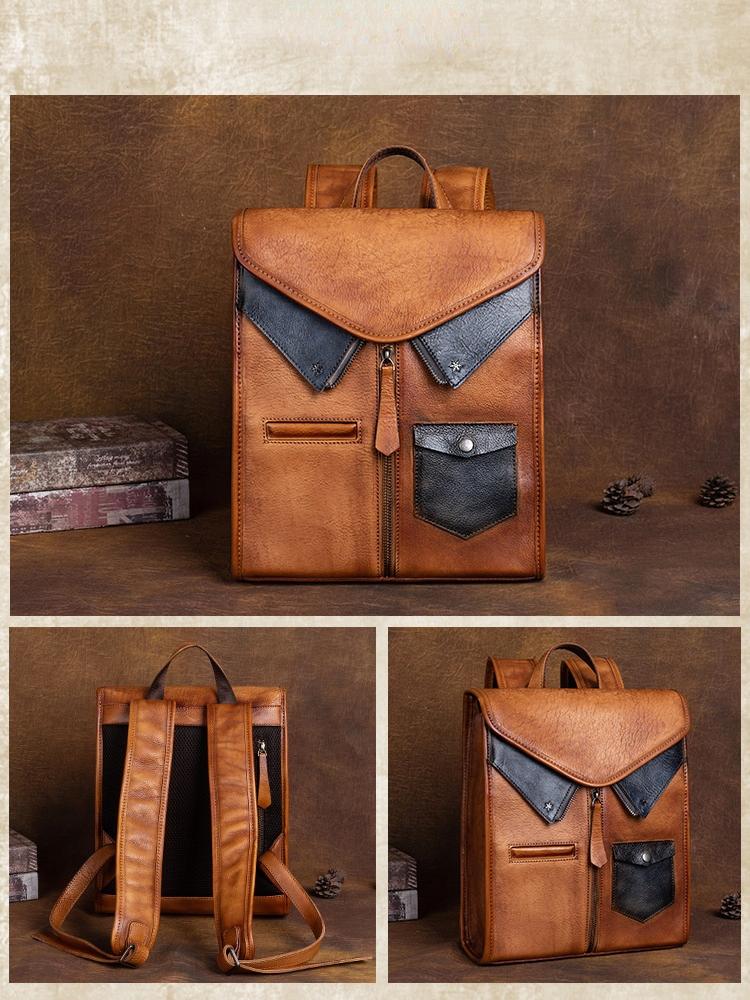 Johnature Mochila Vintage de cuero genuino para mujer, bolso de viaje de gran capacidad para ocio, Cuero de vaca Real, mochilas creativas