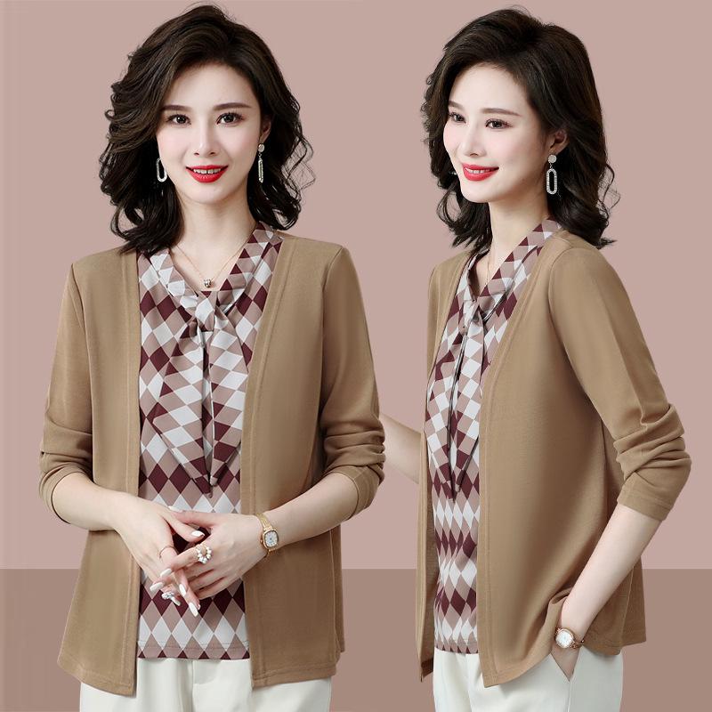 

Mom s 2026 Stylish Two-Piece Knit Top for Middle-Aged Women - Spring/Autumn Fashion 2XL (105-120 jin) кавовий