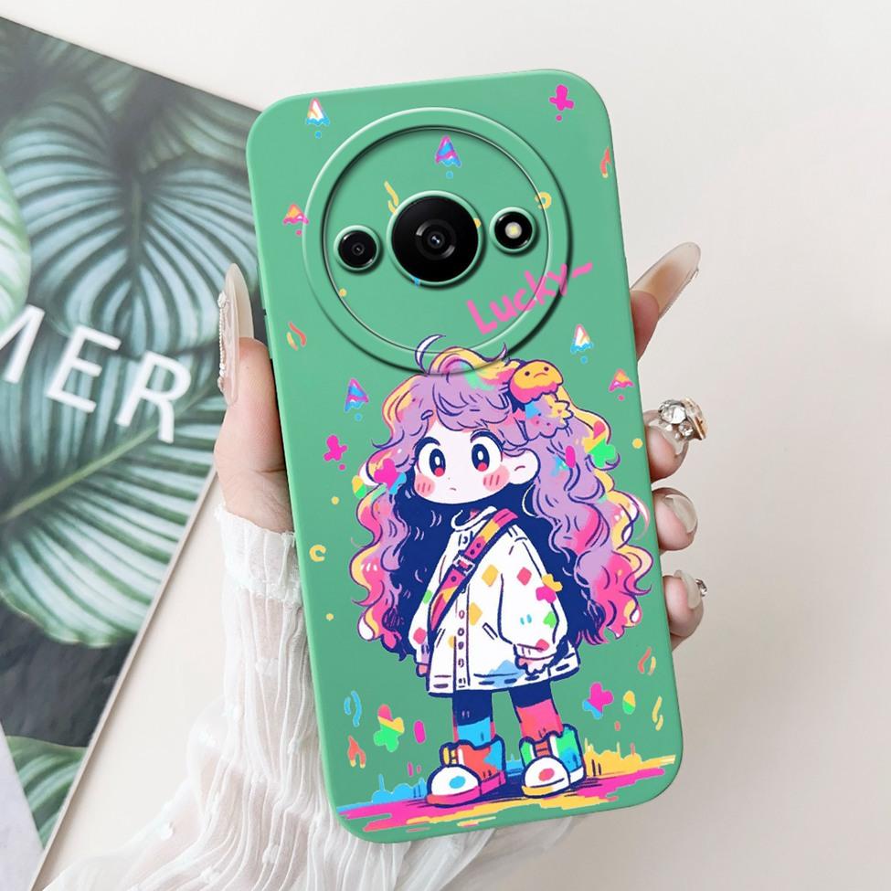 Für Redmi A3 Hülle Niedliche Cartoon Katze Ästhetisch Blumenmädchen Junge Stoßfeste Silikon-Rückabdeckung Für Xiaomi Redmi A3 Handyhülle Coque