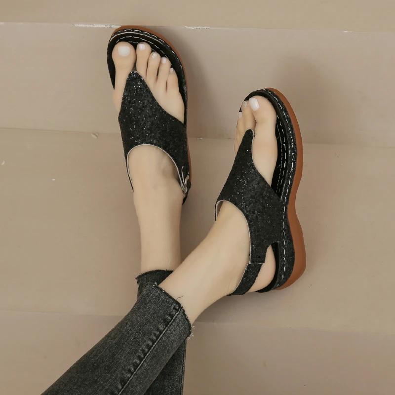Fashion Shoes for Women 2025 Summer Clip Toe Women's Sandals Platform Rome Sandals Gold Bling Casual Wedges Shoes Women Sandalias