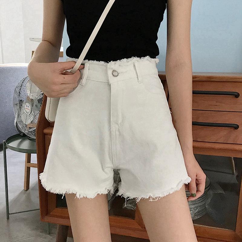 Korean-style high-waisted denim shorts for women, summer loose plus-size slimming versatile frayed wide-leg thin pants trendy trousers S белый