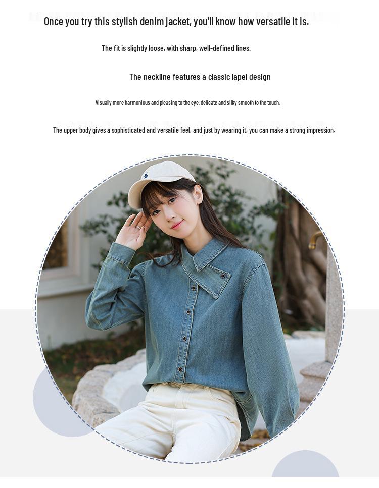 Vintage-Inspired Luxe Korean Denim Shirt with Scarf Collar