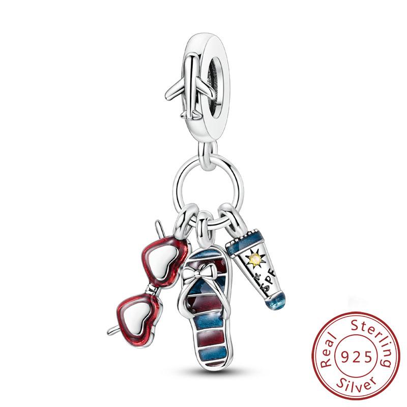 New Copper Charms Beads Pendants Summer Ocean Turtle Beach Fruit Shell Blue Charm For Women Bracelet Jewelry Gift