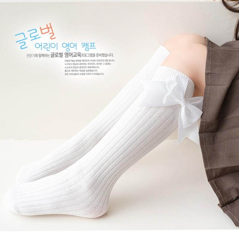 Girls Knee High Cotton Socks Big Ribbons Bow Back To School Socks, Ribbons Bows Long Socks Uniform Party Wear Stockings