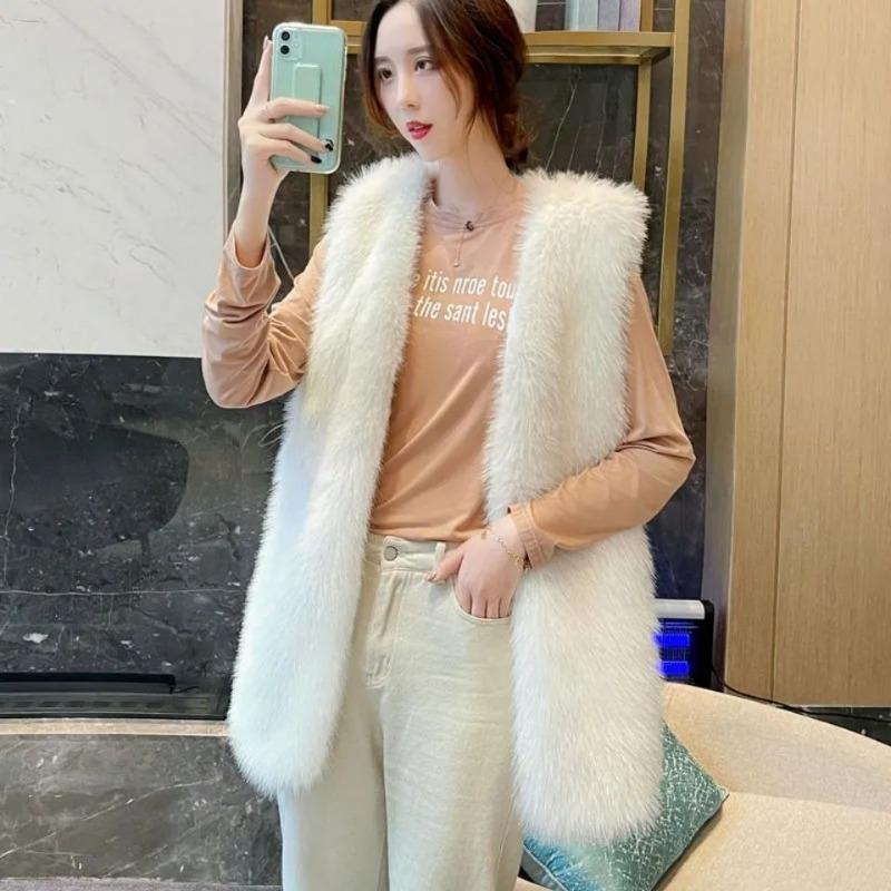 

Искусственный меховой жилет женский средней и длинной длины на осень и зиму, новый плетеный жилет из искусственной шерсти енота, модный жилет S белый