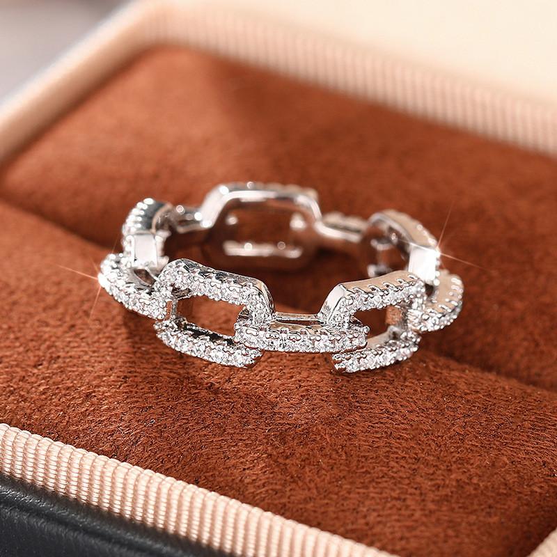 925 Sterling Silber Cuban Link Kette Ringe für Damen Buling Mikro Pavé Zirkonia Fingerring Verlobungsschmuck