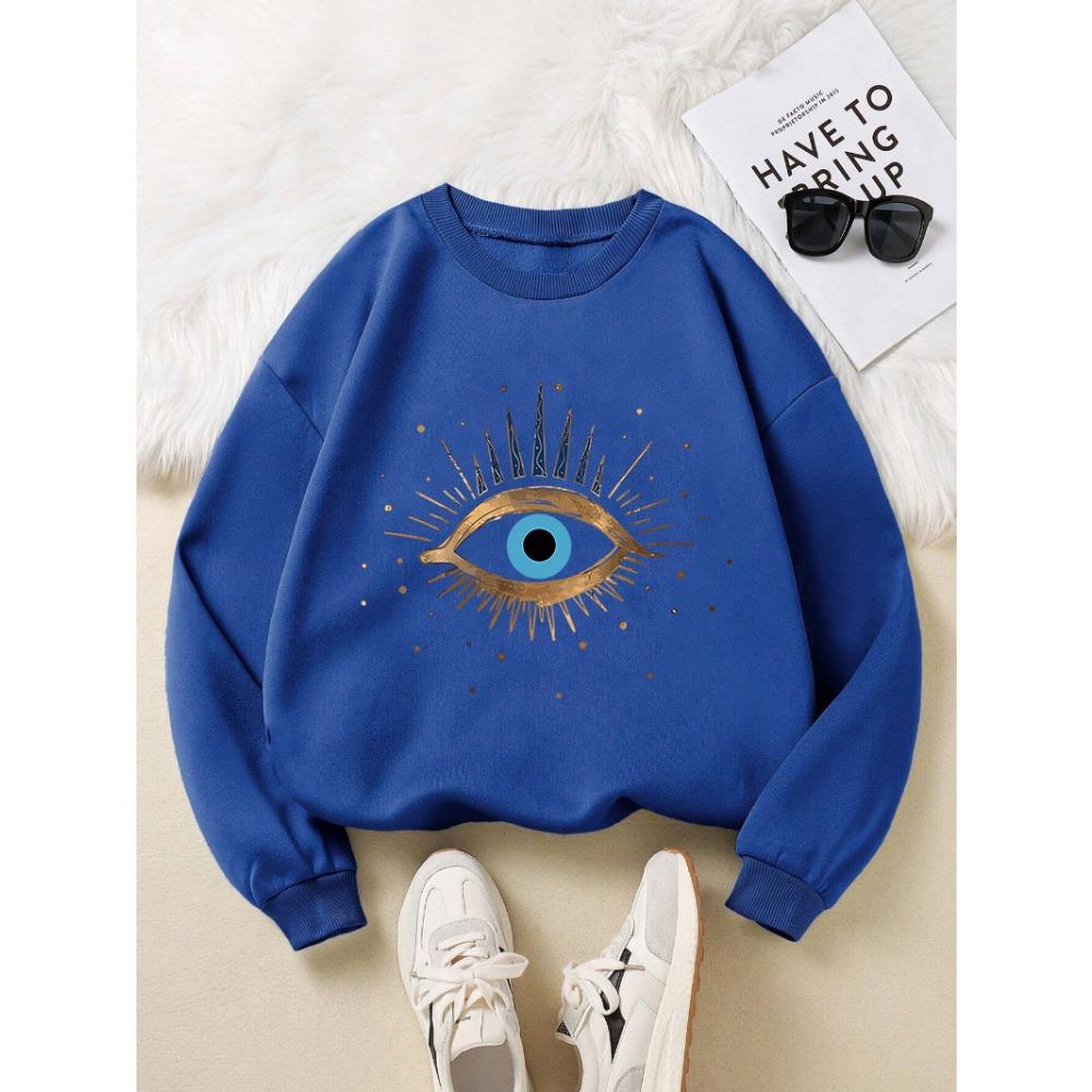 

Повседневный женский свитшот винтажный с принтами «Глаз дьявола» пуловер мягкий дышащий свободный с круглым вырезом худи осень зима женская одежда XL