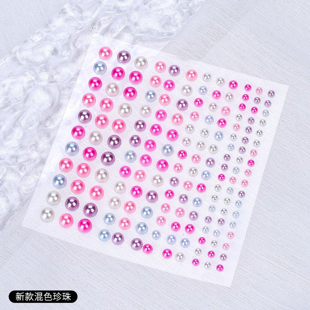 Nail Art Pearl Sticker Abs White Pearl Sticker Diamond Music Festival Makeup Decoration Face Sticker Diamond Jewelry Comes With Glue