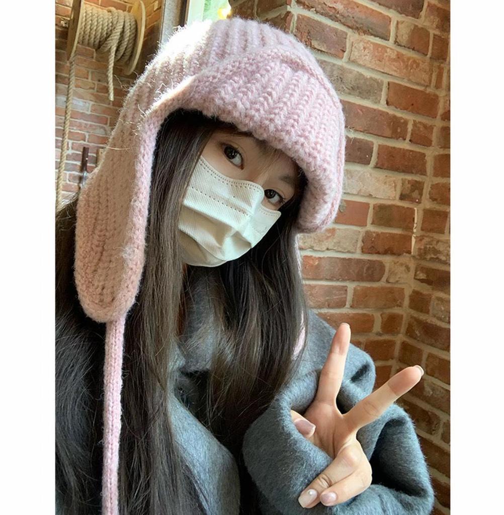 Korean-Style Photogenic Pink Knitted Wool Hat: Women's Warm, Ear-Protecting, Versatile Ski Hat for Autumn/Winter