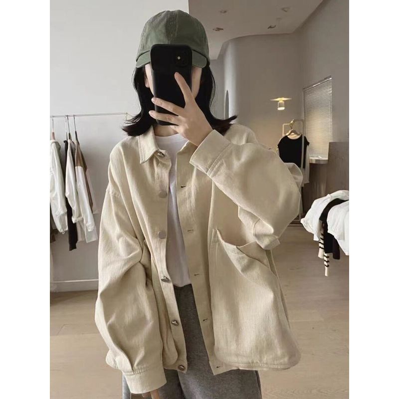 Stylish Niche Style All Cotton Loose Slim Looking Long Sleeve Tooling