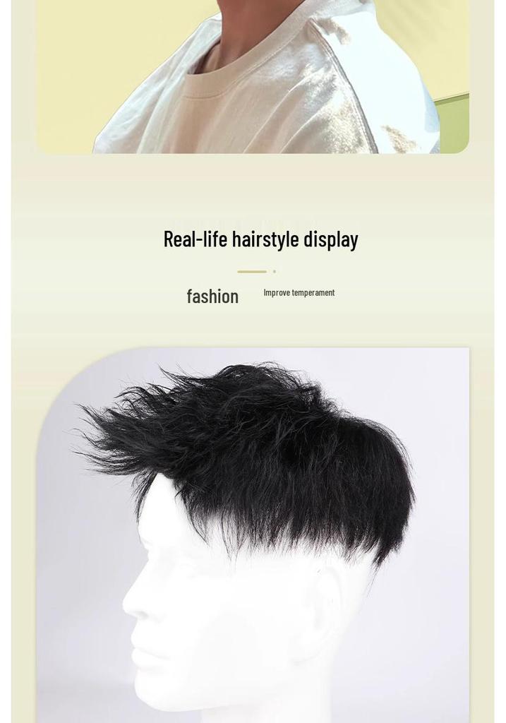 Men's American Style Spiky Front Wig: Real Hair, Lightweight, Breathable, Invisible, Seamless Short Hairpiece