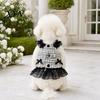 Spring Dog Clothing Sleeveless Tweed Dress, Ruffled Pet Dress with Lace Breathable Mesh Apparel Trim, Cute Summer Harness for Small Dogs Stylish