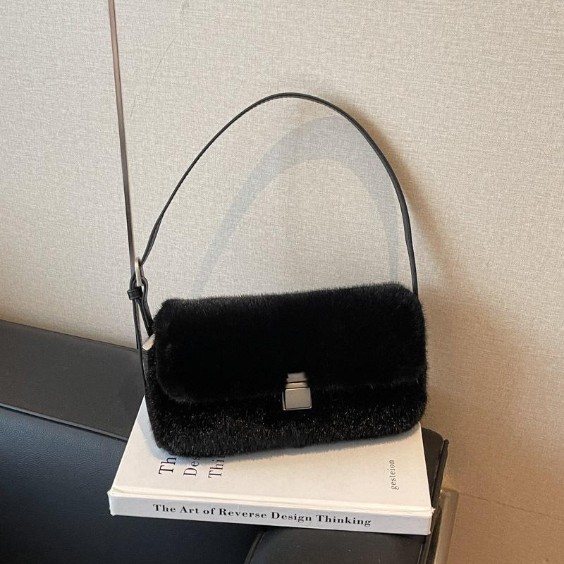 Niedliche Plüsch-Umhängetasche in Bonbonfarbe - Modische kleine quadratische Handtasche für Damen für Herbst/Winter