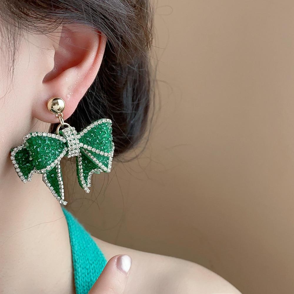 Ear Jewelry Sweet Stud Earrings Zircon Bowknot Dangle Earrings Crystal Bow Earrings Wedding