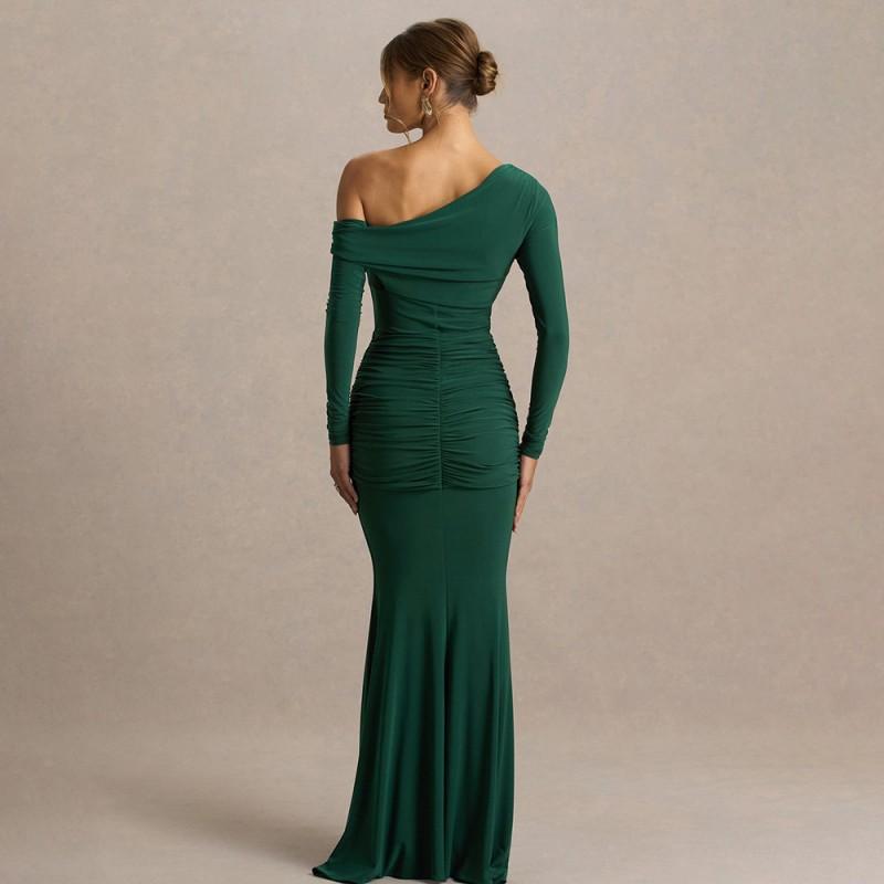 Womens Long Sleeve Dress Slim Fit High Waist Ruched Fashionable Sexy Party Gown