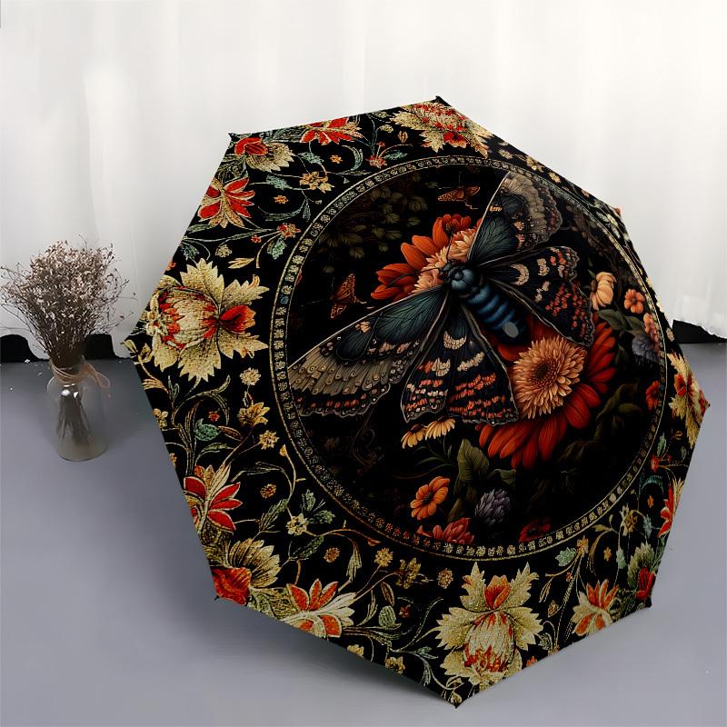 Butterfly, FloralThemed Automatic Opening and Closing Umbrella 8 Ribs, Suitable for Leisure and Going Out, Outdoor Accessory, Gothic Style