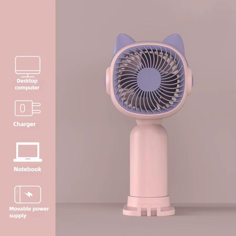 Süßer Cartoon USB-Ventilator Tragbarer Handventilator mit Handyhalterung