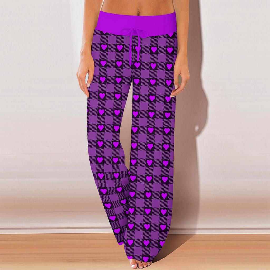 Damen Pyjamahose Nachtwäsche Lässige Hose mit Kordelzug und elastischer Taille Bequeme gerade lockere Yogahose