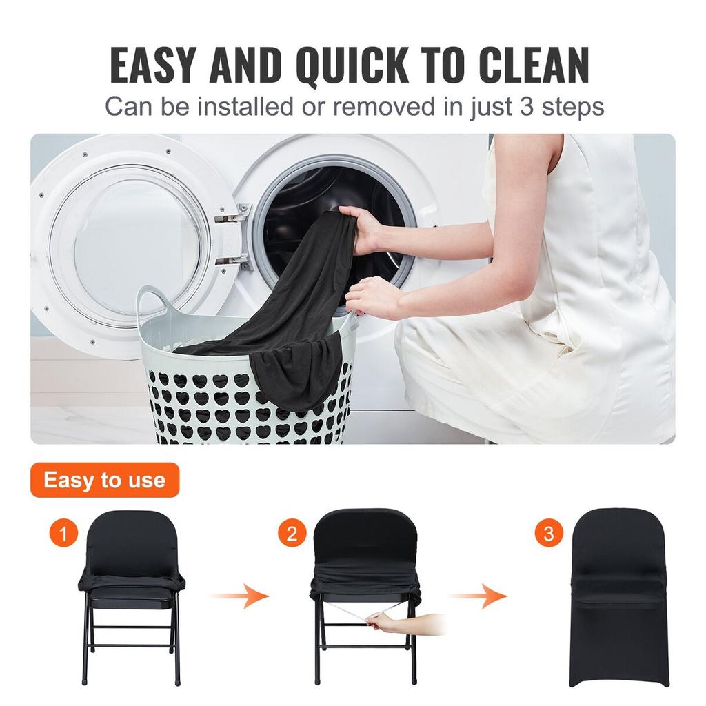 50PCS Black, Stretch Spandex Folding Chair Covers, Universal Fitted Chair Cover, Removable Washable Protective Slipcovers, for Wedding, Holiday,