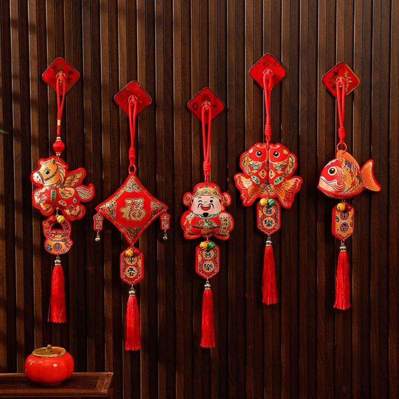 Pack Of 2 Chinese New Year Plush Decoration for Entrance Living Room Easy To Install Spring Festival Ornaments
