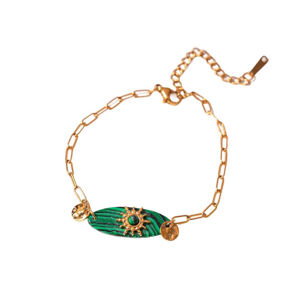 Elegant Malachite Stainless Steel Pendant Bracelet - Unique Luxury Design for Women