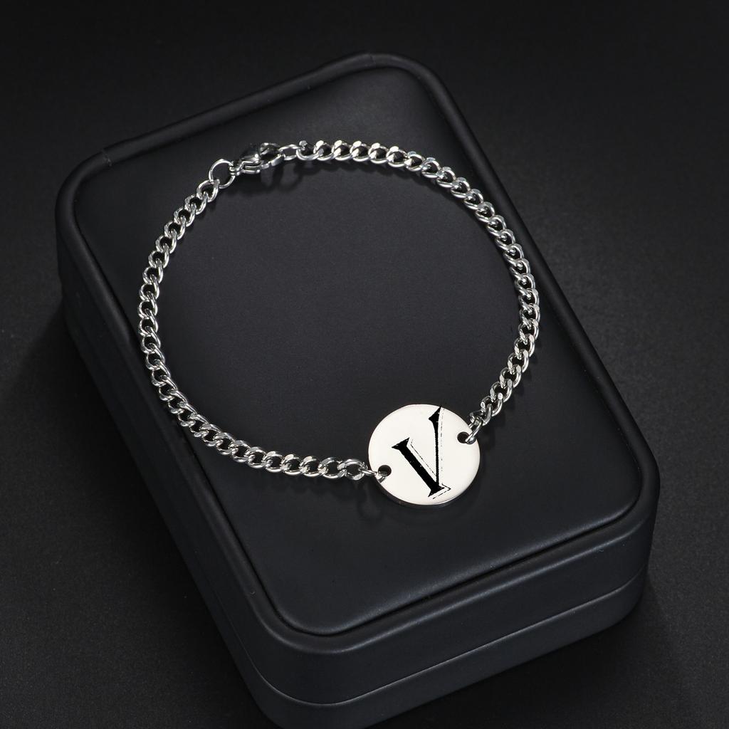 Bransoletka łańcuszkowa z 26 literami, Prosta bransoletka na rękę, Dekoracja dla dziewcząt, Prezent urodzinowy Stal nierdzewna Bransoletka łańcuszkowa Dla mężczyzn