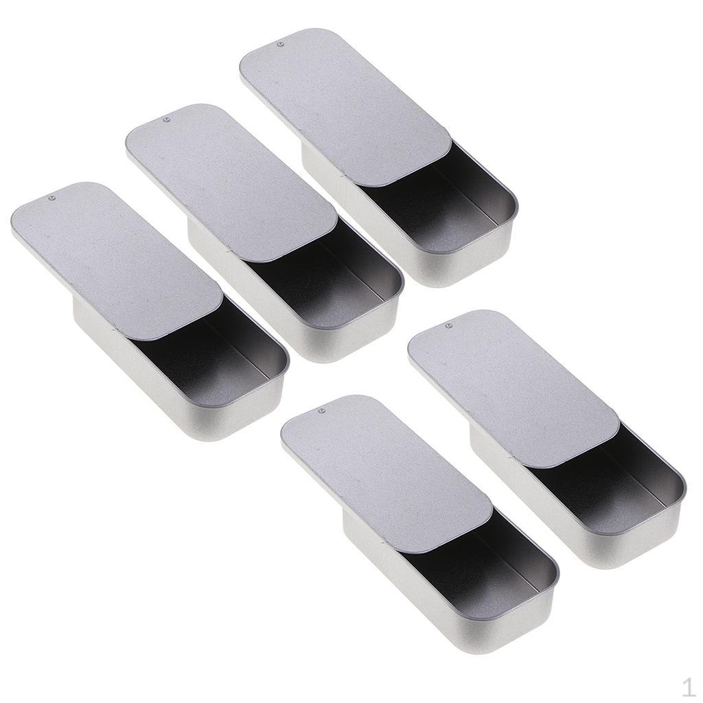 5Pcs Metal Empty Rectangular Slide Container Storage Case Gift Box