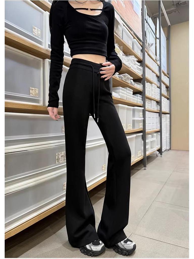 Women's Spring 2026 High-Waisted Micro-Flare Casual Pants - Slimming, Petite, Narrow Leg Design