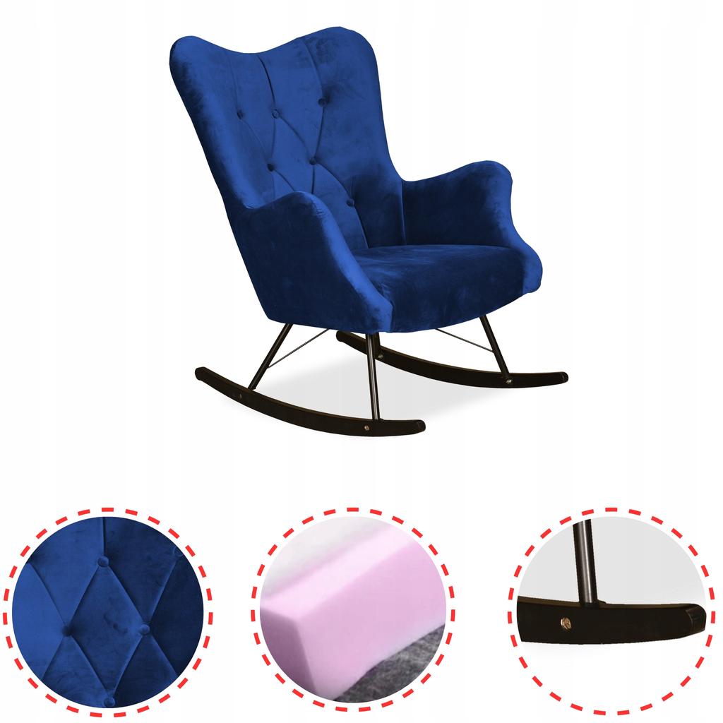Luna Scandinavian Wing Chair, Rocking, On Runners, Family Meble, Indigo Blue