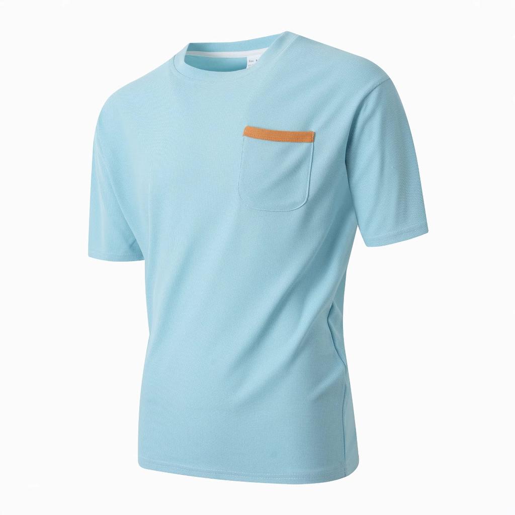 Men'S Summer Sports Fitness Casual Vertical Stripe Stretch Vertical Stripe Round Neck Short Sleeve T-Shirt Man