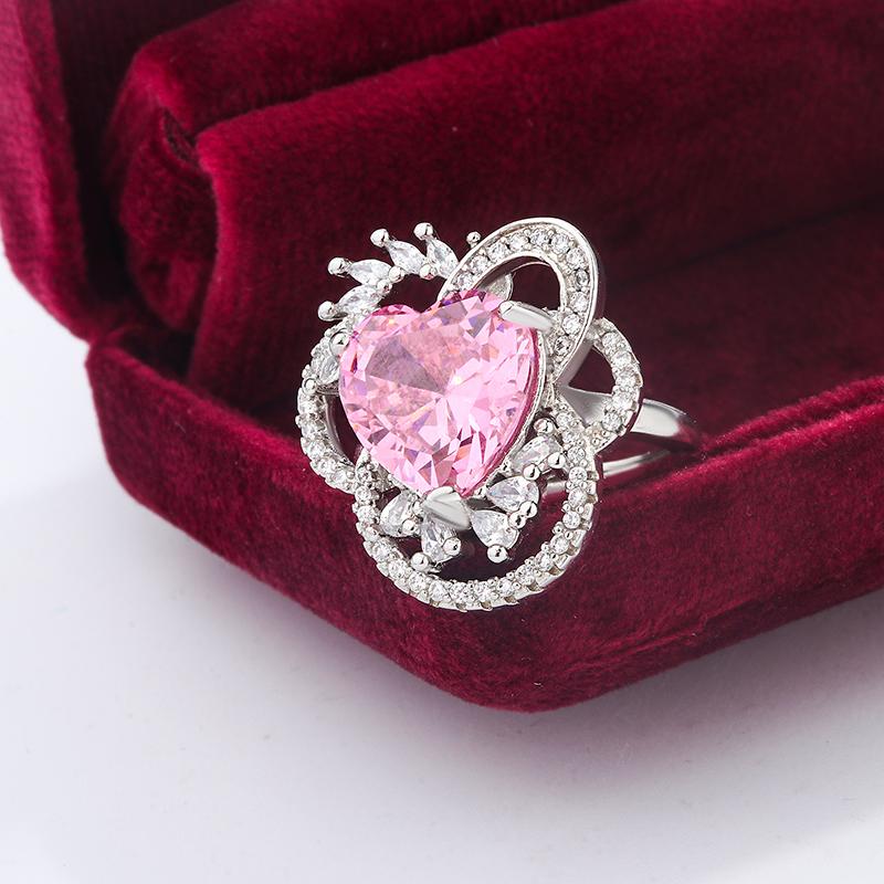 Exquisite R Ring for Women Engagement Ring Pink Zircon Jewelry Set In Fashion Flower Shape for Anniversary Gift