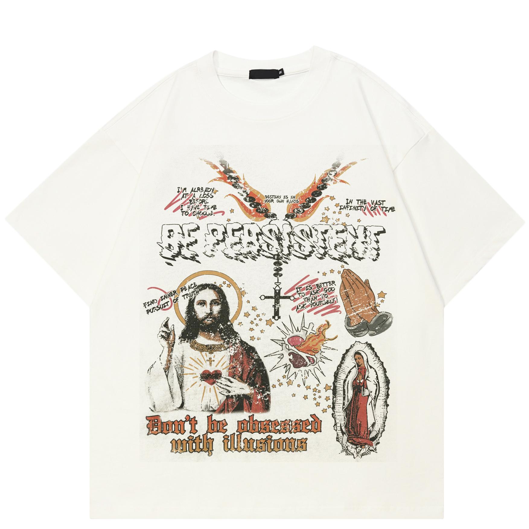 

Вуличний одяг Бог Графічна футболка Бавовняна футболка Топи унісекс Футболки Літня футболка з короткими рукавами S білий