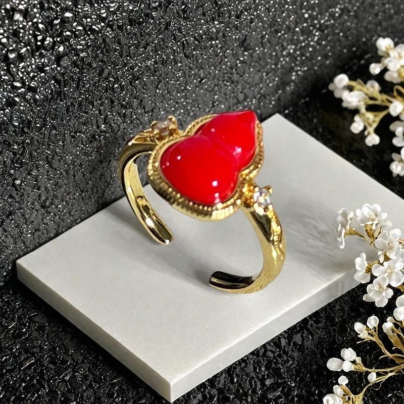 National Tide Style Red Gourd Fulu Opening Ring Niche Design Light Luxury French Retro Medieval Ring