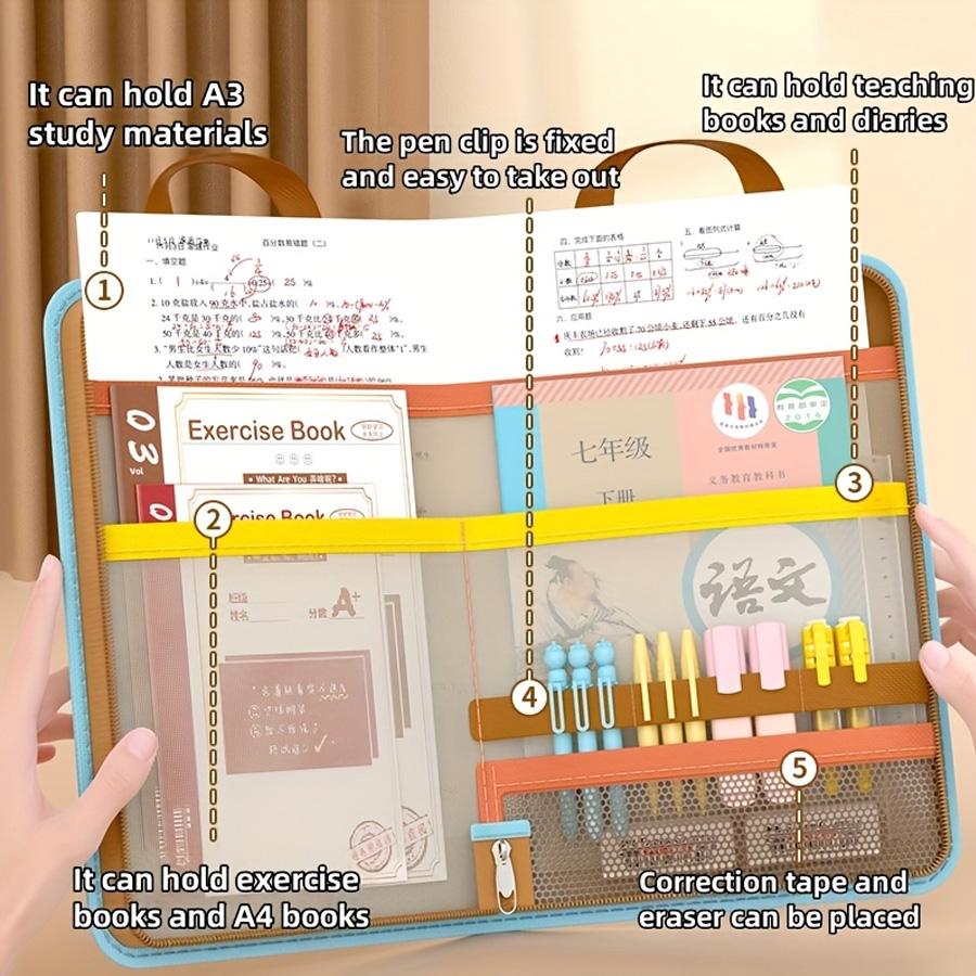 L-shaped A4 file bag, large opening mesh stationery storage bag, large-capacity transparent file bag, school supplies